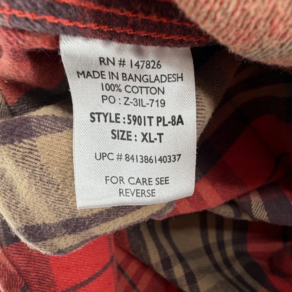 Five Brother Flannel 100% Cotton Snap Shirt Mens XLT Tall Plaid Heavyweight Y2K